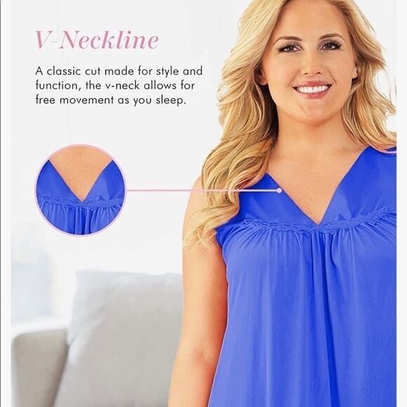 VANITY FAIR Blue Short Nightdress Sleepwear Chemise Nightgown Blue L - Picture 7 of 9